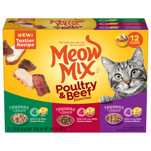 Meow Mix Tenders in Sauce Poultry & Beef Favorites Variety Pack (2.75 oz 12 pk - 33 oz)