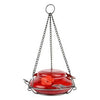 Hummingbird Feeder With Perching Ring, Red Crackle Glass