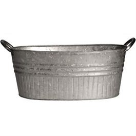Oval Tub Planter With Handles, Galvanized Metal, 24-In.