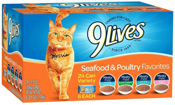 9 Lives Seafood and Poultry Favorites Variety Pack Canned Cat Food