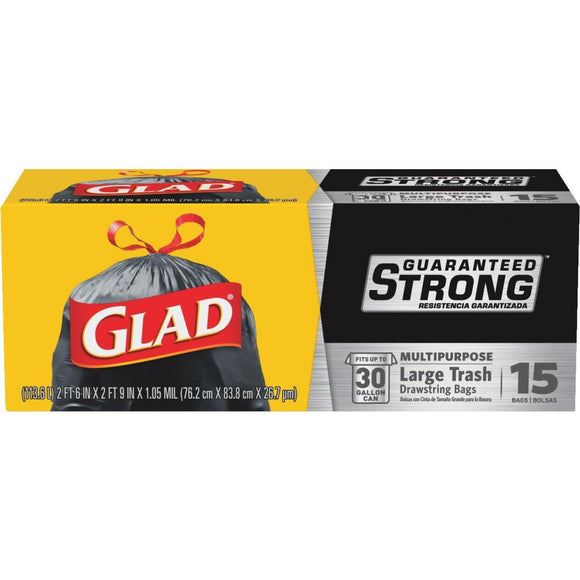Glad Guaranteed Strong 30 Gal. Large Black Trash Bag (15-Count)
